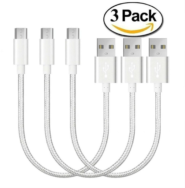 Micro USB Cable Charger – Certified 3 Pack Short Tangle-Free Nylon High Speed