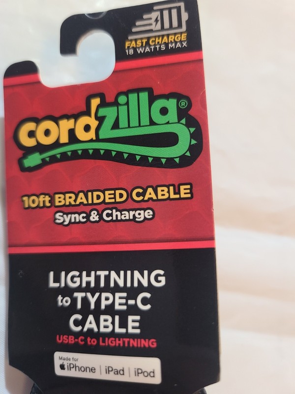 Cordzilla 10 Foot Braided Cord Sync & Charge Type-C Cable IPhone Black