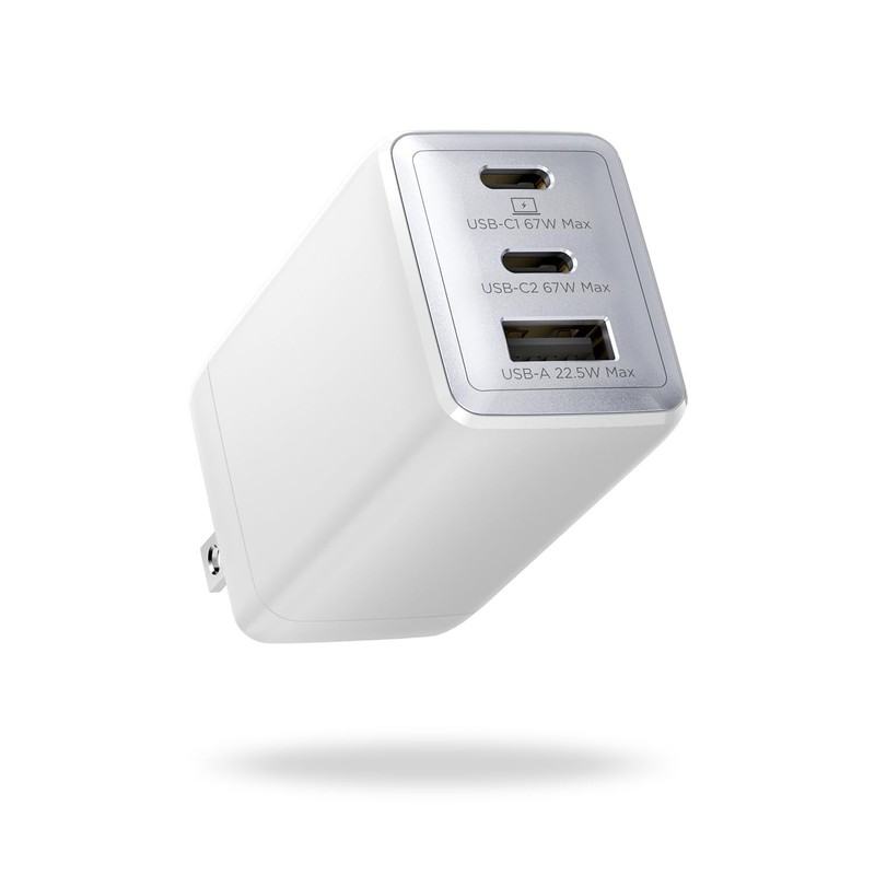67W USB C Charger, 3-Port GaN Fast Charging Block with Foldable Plug, Compati…