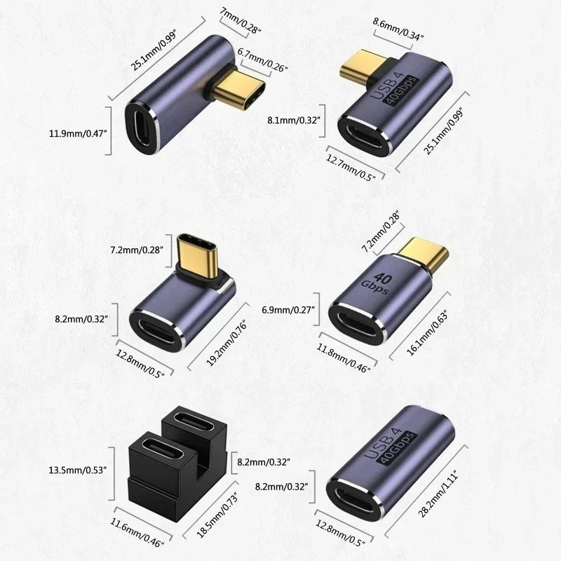 90 Right Angle USB C to USB C Adapter Type C Fast Charging Converter 40Gbps 100W gallery