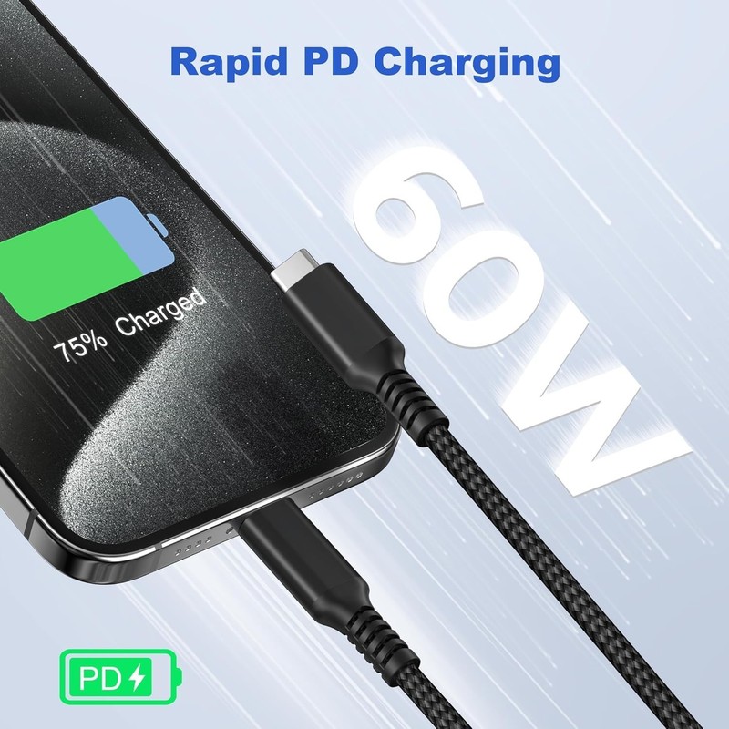 15ft USB C Charging Cable - 60W Fast Charge for Mac, iPhone, Galaxy, 2 Pack gallery