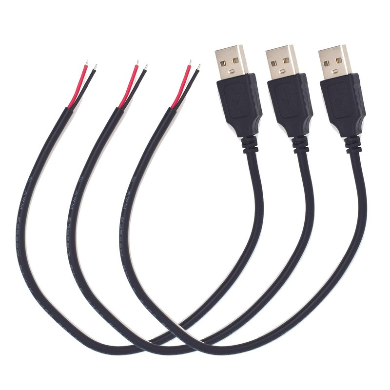 EAHOSUCC 3PCS 20AWG 0.3M/1FT USB Male Cable Ends,USB A Male 2 Pin Bare Wire 5…