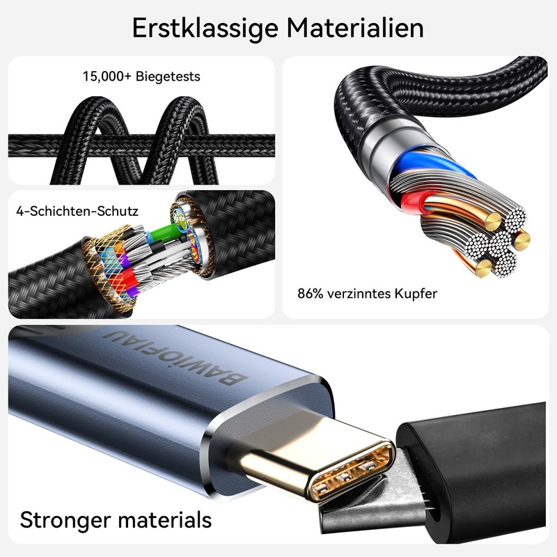 1ft/0.3M USB C Extension Cable Thunderbolt 5 80gbps 240w 5A Fast Charging 8K/16K gallery