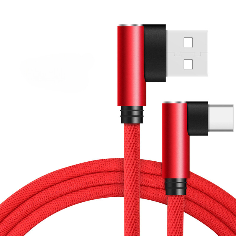 90 Degree Fast Charge USB-C to USB-A Cable Type C Charger Cord L Quick Charging