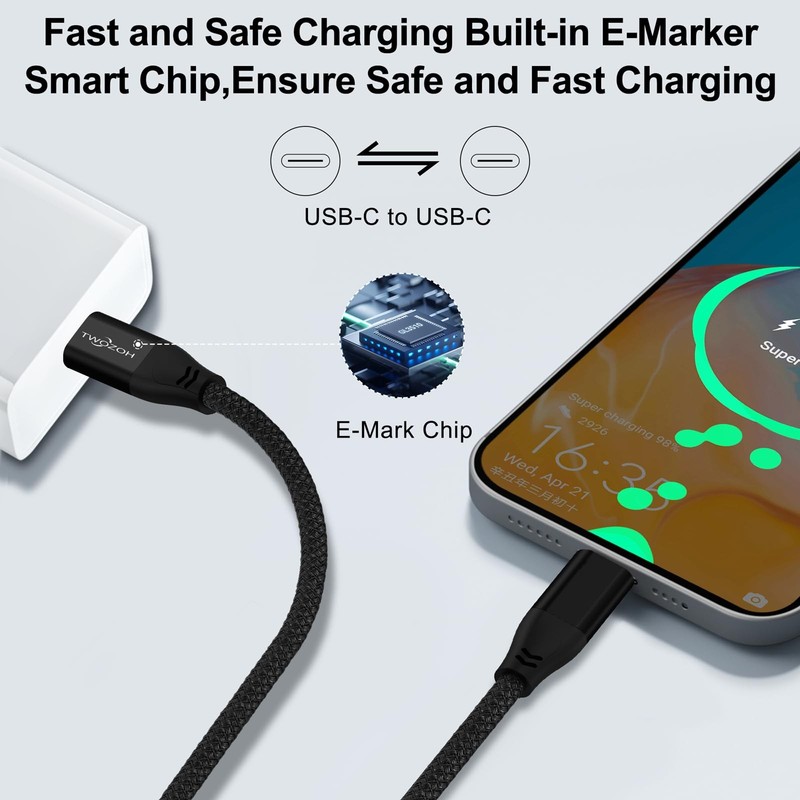 2 PCS USB C To C 3.2 Gen 2 Cable 20Gbps 100W 4K Monitor Cord 10FT Black gallery