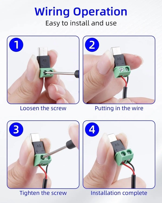 USB Type C Solderless Connector Screw Terminal Adapter Male to 2 Pin 10PCS gallery