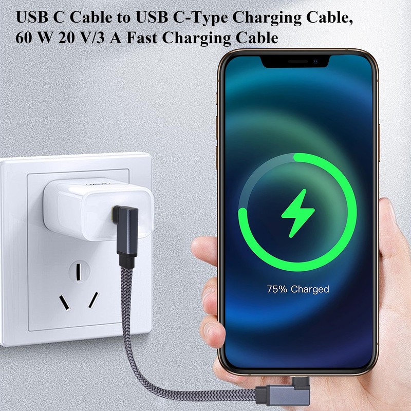 Flat Short Right Angled USB C to USB C Cable, 90 Degree 10Gbps 4K60Hz PD 60W ... gallery