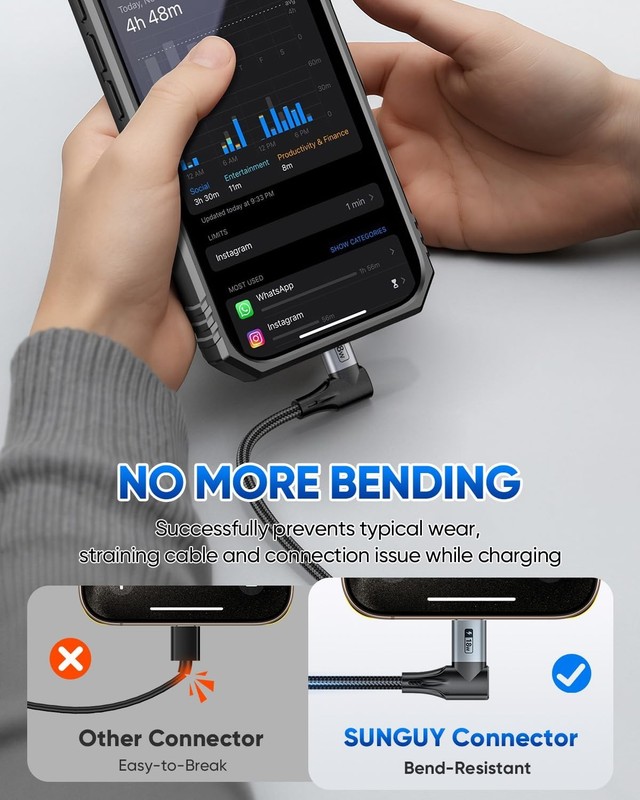 2-Pack 1ft Right Angle Braided USB C Charging & Data Cable gallery