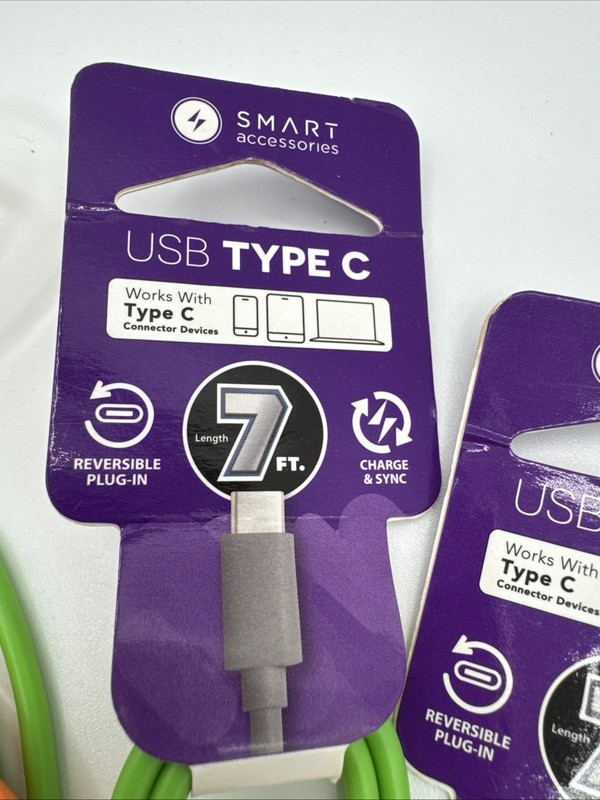 Set of 4-1-Red, Orange, Yellow, Green USB Type C Charge and Sync Cords NWT New gallery