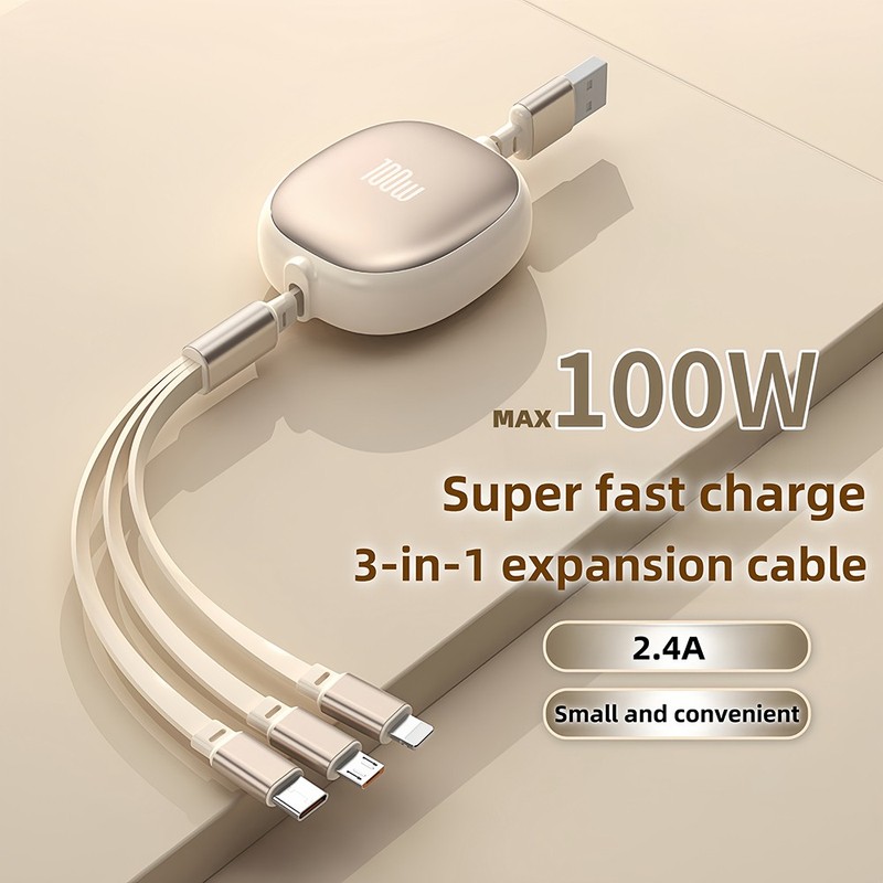 100W High-Speed Durable 3-in-1 Retractable USB Charging Cable 100W Fast Charging gallery