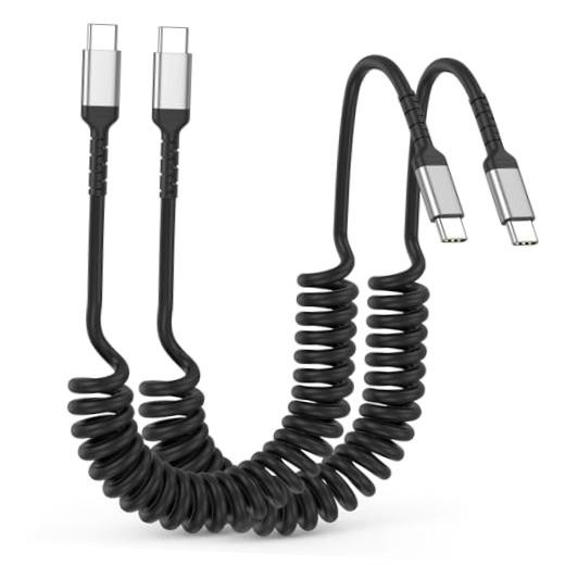 Coiled USB C to USB C Cable, 2Pack 3ft USB C Charger Cord for 3FT USB C-C Black