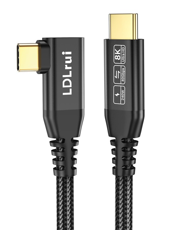 USB to USB Data Cable 8K60HZ 40Gbps 240W Right Angle 4FT, USB 4 Video Cable w…