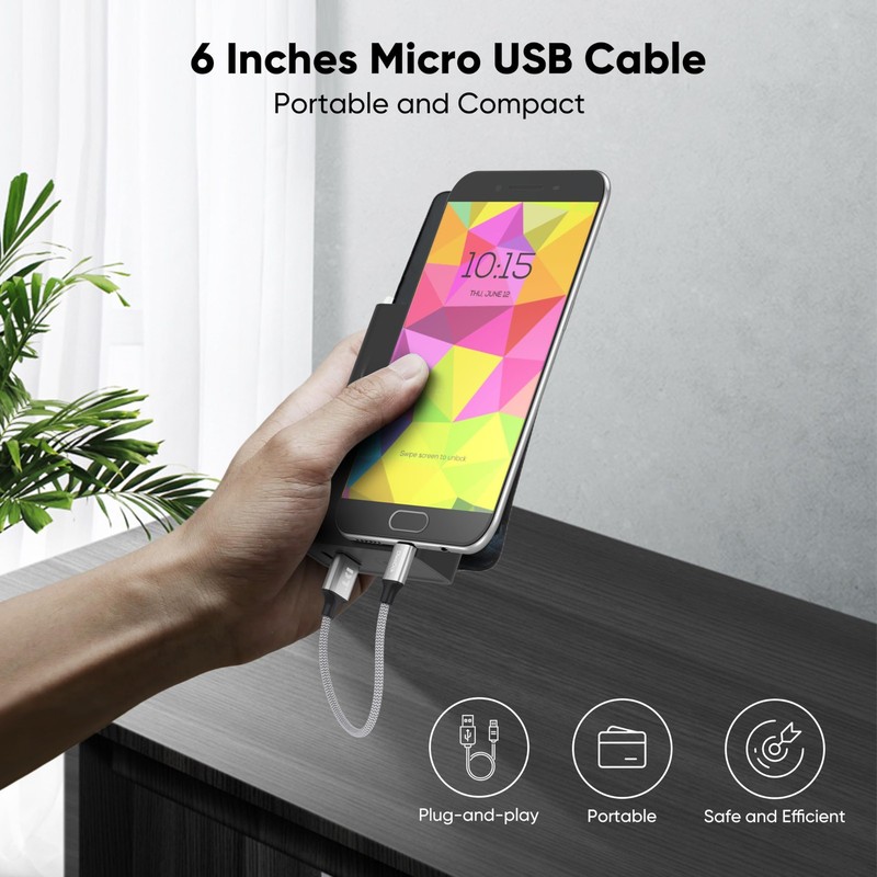 Short Micro USB Cable 6 inch, 480Mbps Data Transfer & 15W Fast Charging Micro... gallery