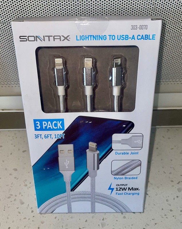 Sontax 3-Pack Fast Charger to USB-A Cable Set-Nylon Braided NIB