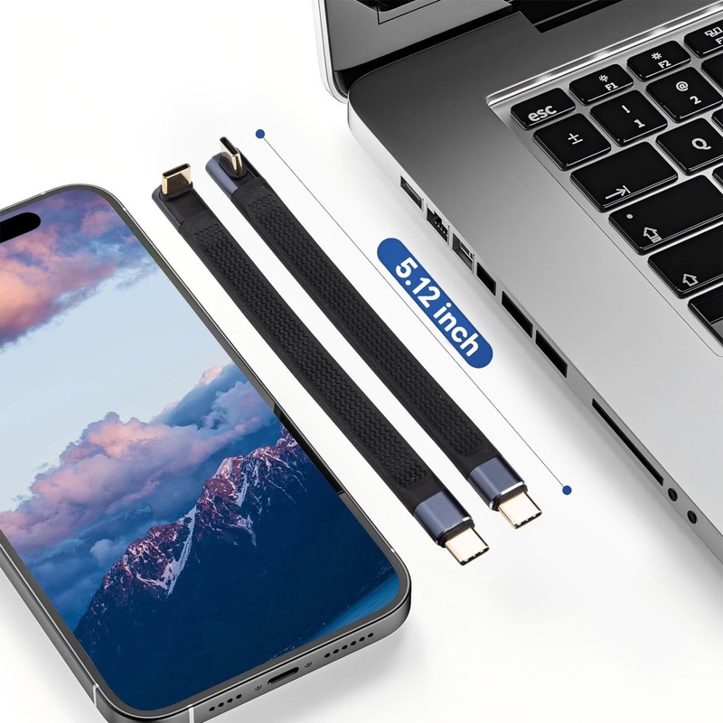 Short USB C Cable 90 Degree (5 inch), 240W Short USB to USB C Cable Right Ang... gallery