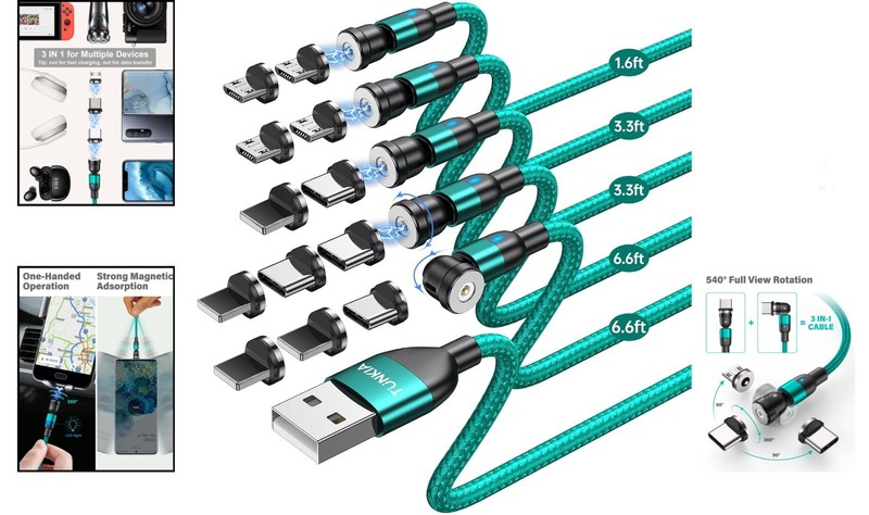 Magnetic Charging Cables - Braided, 360° Rotation & Dustproof for All Devices gallery