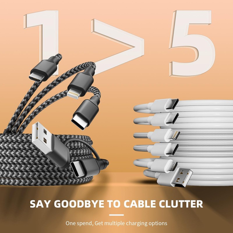 Multi Charging Cable 5 in 1, 2Pack 5FT USB C/A Multi Charger Cable to Type-C/... gallery