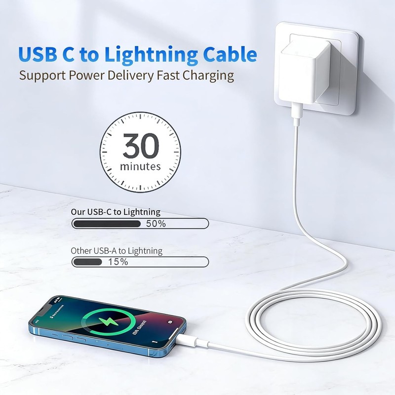 3x Original Carga Rapida USB-C De 20W Cable 10FT Cargador Para iPhone 14 13 12 gallery