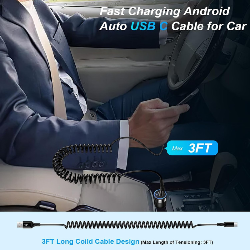 Android Auto USB C Cable for Car Samsung Charger Cord Type C Fast Charging Coile gallery
