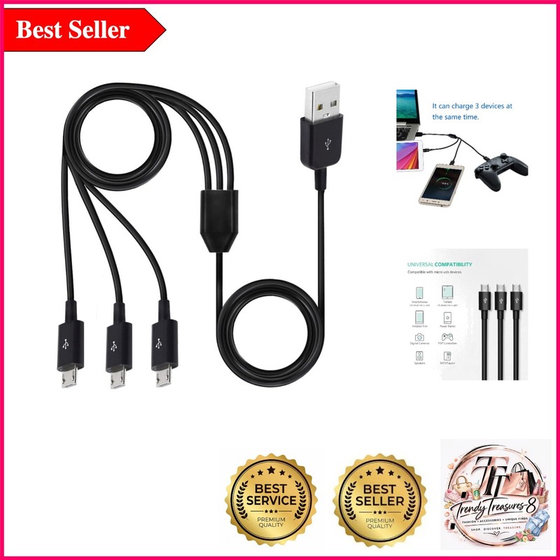 3-in-1 Micro USB Splitter Cable — Fast Charging & Data Sync for Multiple Devices