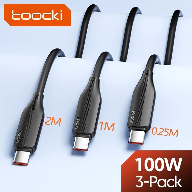 Toocki 3 Pack USB Type C Cable 100W Super Fast Charging Cables 0.25m, 1m, 2m