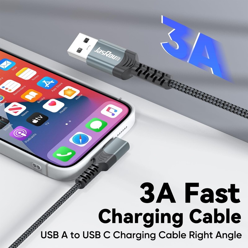 15ft USB C Cable Right Angle, 3A Fast Charging 90 Degree Cord Long USB to Typ... gallery