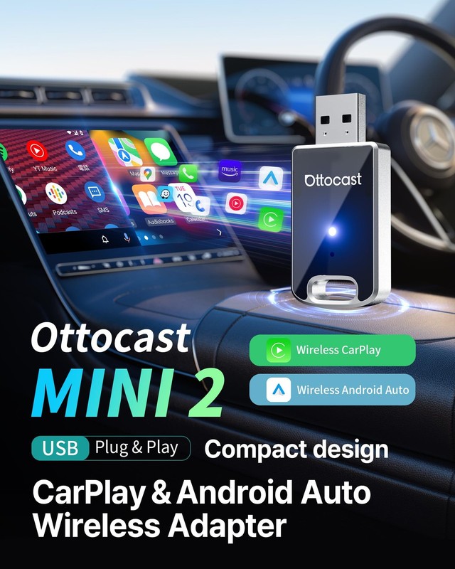 OTTOCAST Mini Edge, 2 in 1 Wireless Carplay Adapter Wireless Android Auto Ad... gallery