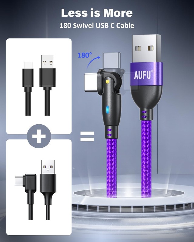AUFU USB C Cable 6ft(3Pack-6.6ft/6.6ft/6.6 ft), 180° Rotation A to C Cable/3A... gallery