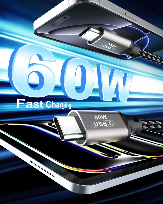 20FT USB-C to USB-C Cable, 60W Fast Charging Cord for iPhone 15–17, Samsung Gala gallery