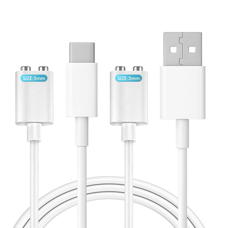 2PCS 5MM Magnetic Charging Cables, Rose Charger Replacement, USB-A & USB-C, 2.7F