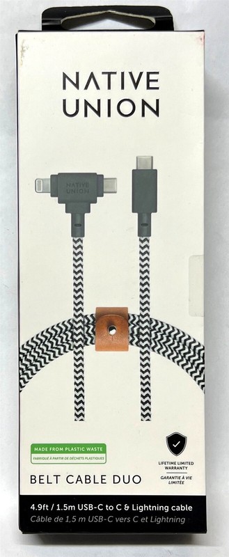 Native Union Belt Cable Duo 5ft Cable (USB-C+MFi-Certified Lightning ) – ZEBRA