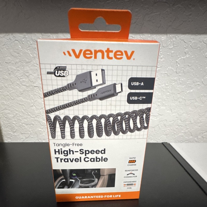 Ventev Tangle-Free Coiled Nylon USB-A to USB-C Charge/Sync Cable 14in Gray