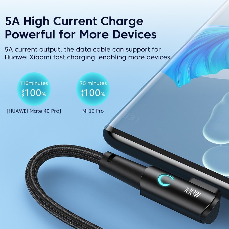 Toocki 100W USB-C to USB-C Fast Charging Cable PD 90° Right Angle Data Cord USB gallery