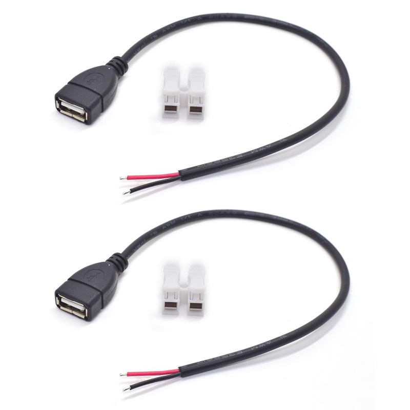2PCS 0.3M/1FT USB 2.0 Female Pigtail 2 Wire 20AWG USB DC Pigtail DIY Power Cable gallery