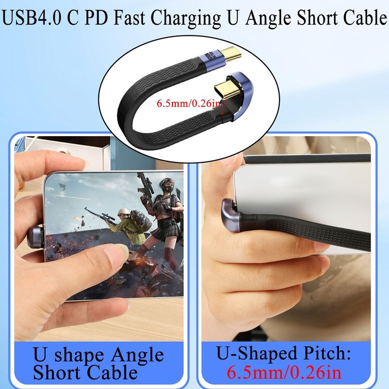 240W USB 4.0 C Fast Charging U Angle Short Cable 40Gbps Type C 8K 13cm 5.1 Inch gallery