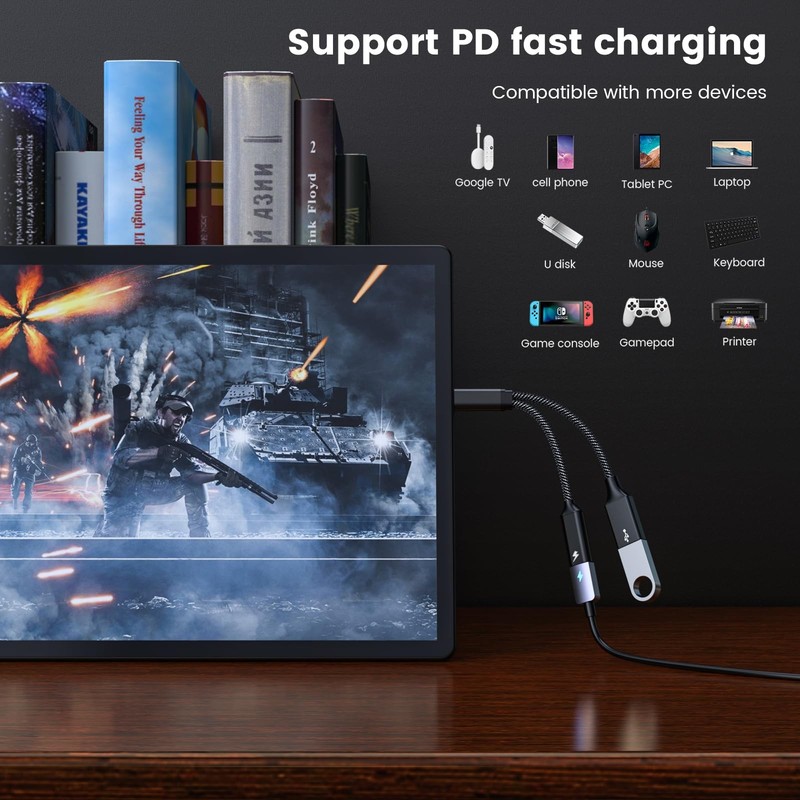 MOGOOD USB C OTG Splitter with 60W PD Fast Charging, USB-C to 60W, Black gallery