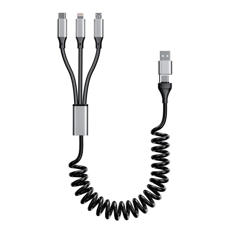 Coiled Multi Charging Cable 4FT [MFi Certified] 5 in 1 Coiled Charging Cable ...