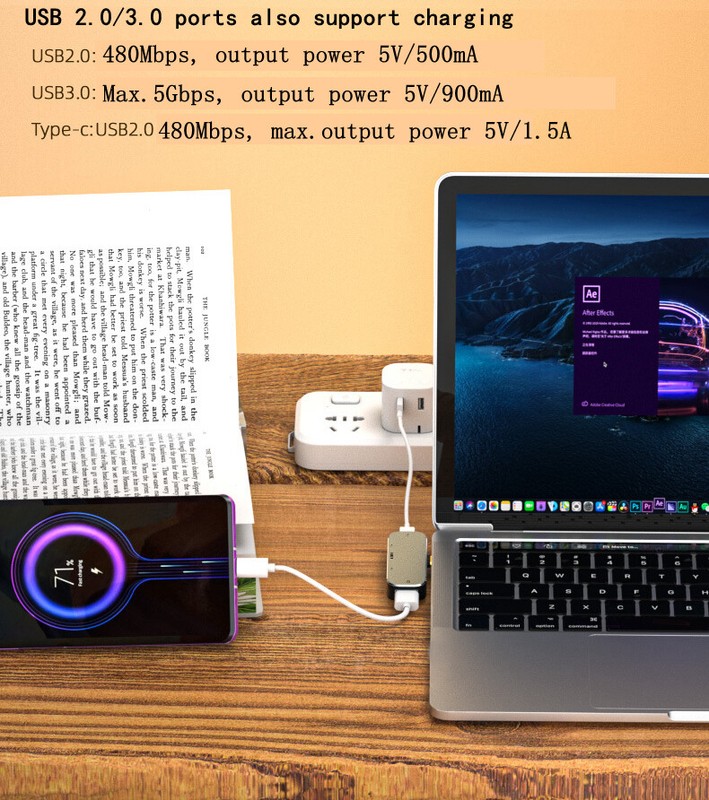 USB Type C to USB2.0x2 USB3.1x1 Type C & PD Charging Port 5in1 Docking Station gallery
