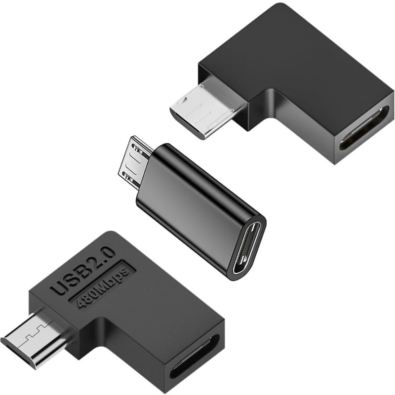 USB-C to Micro USB Adapter 90 Degree Left Right Angled 3 Pack