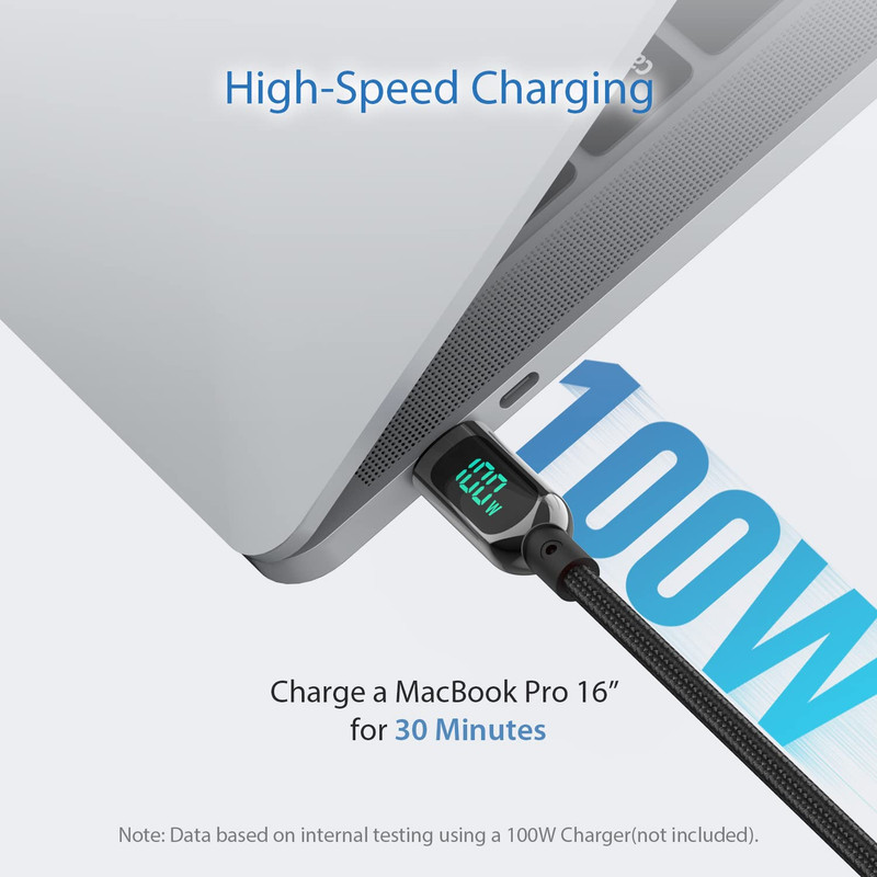 SOOPII 100W 4Ft USB C to USB C Cable Fast Charge, Nylon Braided Cable with LED D gallery