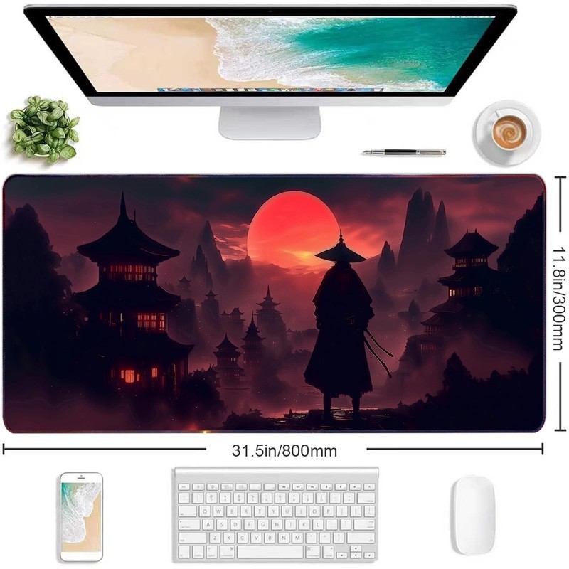 Moonlight Japanese Samurai Anime Mouse Pad Gaming Mousepad Non-Slip Rubber Ba... gallery