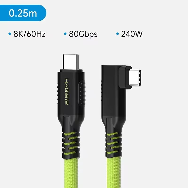 Right Angle USB C Cable 240W PD Fast Charge 80Gbps 8K Video Camera Tethering