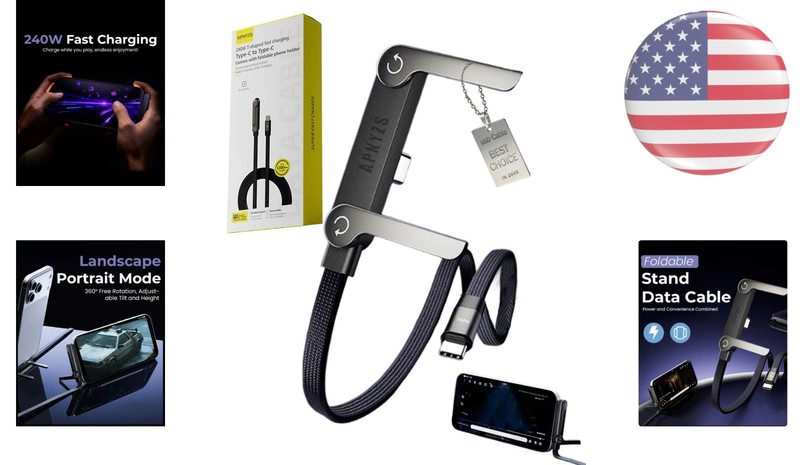 Compact 2-in-1 USB-C Cable with Foldable Stand for Fast Charging & Data Transfer gallery