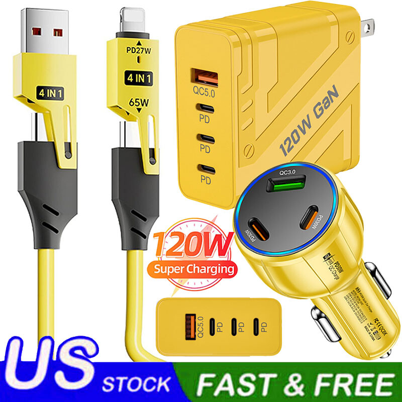 120W Fast Type C Wall Charger , 4-In-1 65W Super Fast Cable For Cell Phone iPad