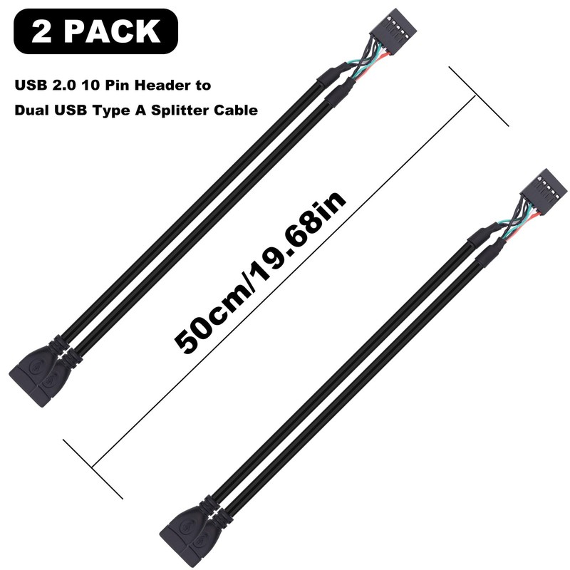 CybNemo USB 2.0 10 Pin Header to Dual USB Type A Adapter Splitter Cable 10 Pi... gallery