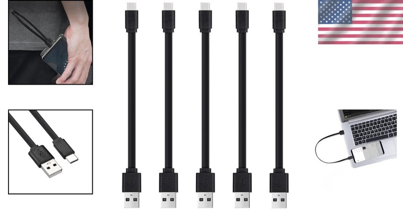 6-Inch USB C Cable Flat - Fast Charging & Data Transfer (5-Pack, Black) gallery