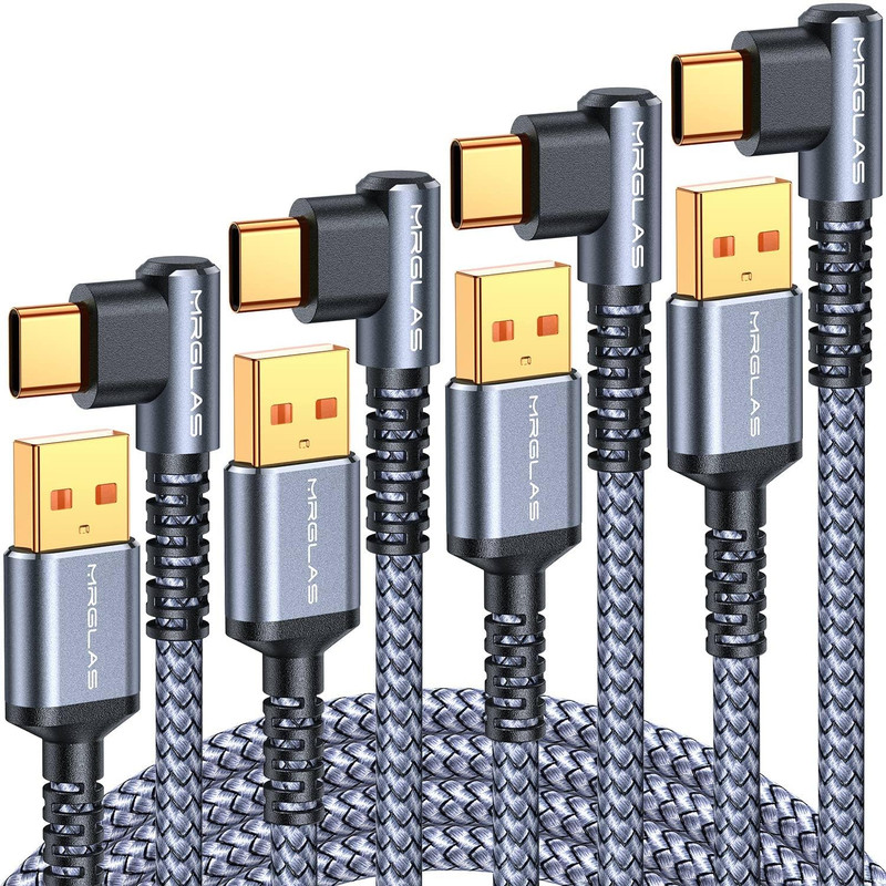 USB C Cable 3.2A【Upgraded 90°& Gold-Plated】, [4-Pack,10+6.6+3.3+1.6Ft] Type C Fa gallery