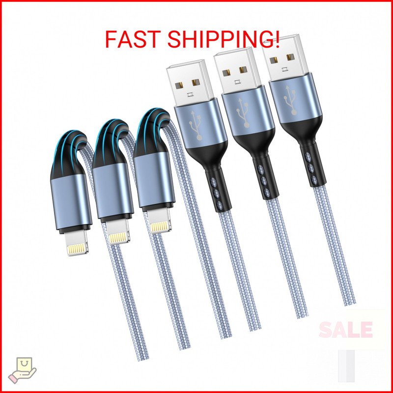 iPhone Charger 3pack 10FT Apple MFi Certified Nylon Braided Lightning Cable Fast