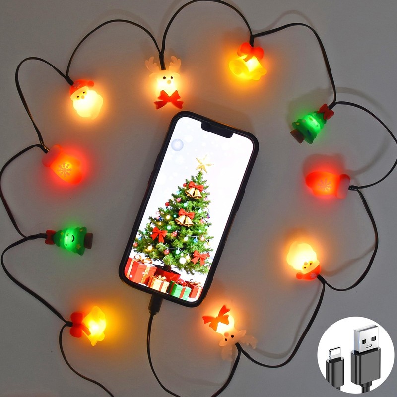 2 Pack Christmas Lights Charging Cables, Xmas 55" USB to Light-ning Charger C...