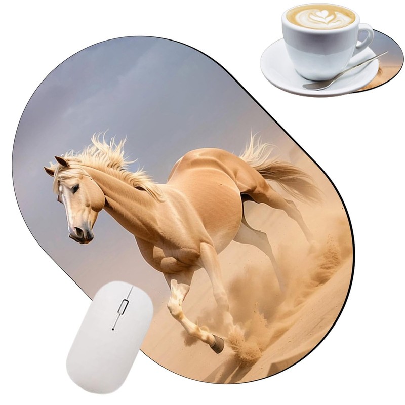 Gaming Mouse Pad with Coasters Set, Horse Design Mouse Pad Non-Slip Rubber Mo…